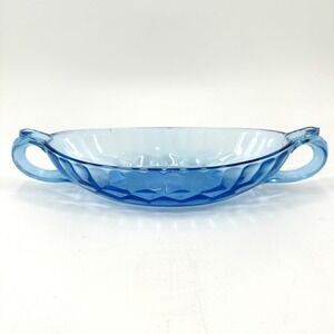 Vintage Blue Pressed‎ Glass Double-Handled Serving Dish Candy/Nut Bowl